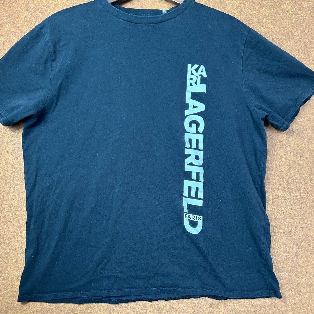KARL LAGERFELD Tshirt Vertical Logo Cotton Graphic Men's XL Black - Picture 1 of 7